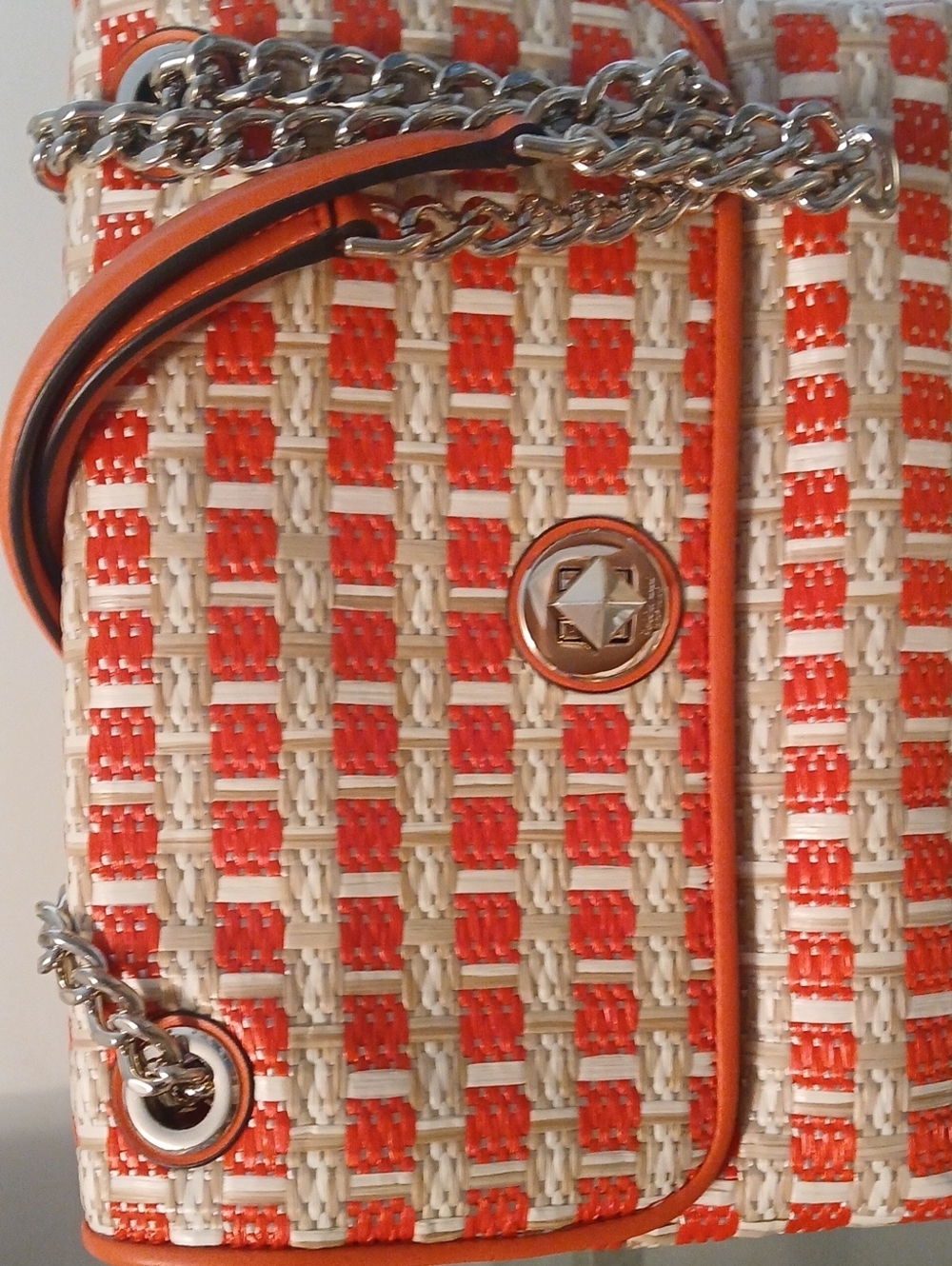 Kate Spade Orange and Cream Woven Crossbody with Chain Strap